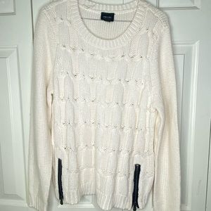 Knit sweater with black leather zippers